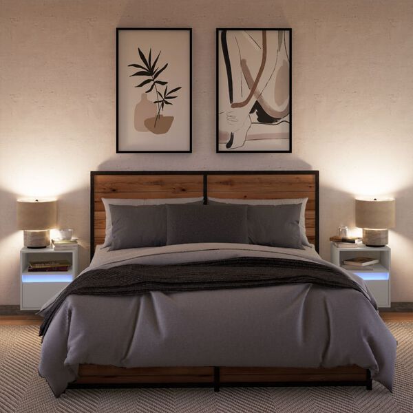 vidaxL v&aelig;gh&aelig;ngte sengeborde 2 stk. med LED-lys hvid