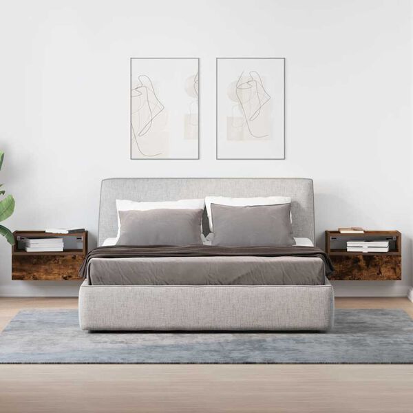 vidaXL v&aelig;gh&aelig;ngte sengeborde 2 stk. 45x26x28,5 cm r&oslash;get egetr&aelig;sfarve