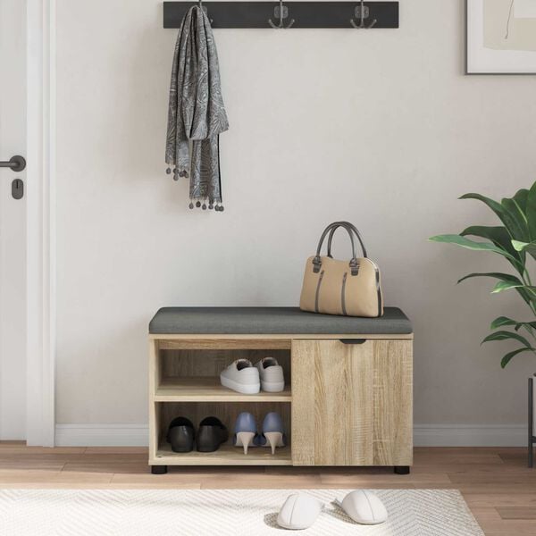 vidaXL Hallb&aelig;nk med d&oslash;r Sonoma eg 80 x 38 x 46 cm Kunstigt tr&aelig; og stof