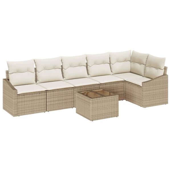 vidaXL Sofa S&aelig;t med pude 7 pcs Beige polyrattan