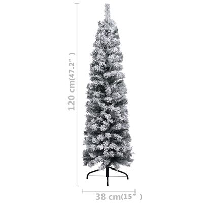 vidaXL smalt juletræ med kuglesæt + lys og sne 120 cm grøn