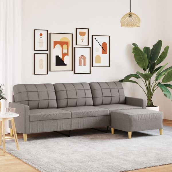 vidaXL 3-personers sofa med fodskammel 210 cm stof Gr&aring;brun