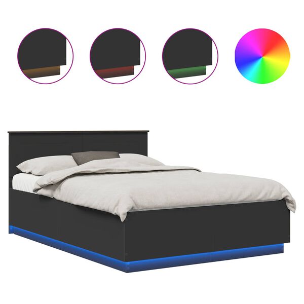 vidaXL Sengestel med LED-lysstrimler Sort 150 x 200 cm Konstrueret tr&aelig;