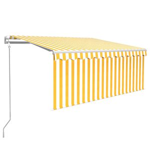 vidaXL markise m. gardin+LED+vindsensor 3x2,5 m automatisk gul og hvid