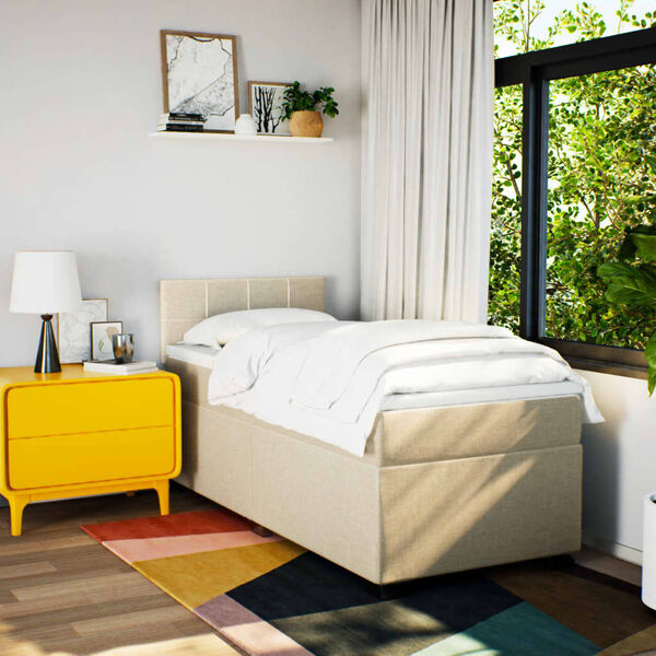 vidaXL kontinentalseng med madras 90x190 cm stof cremefarvet