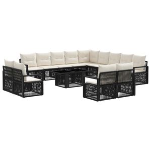 vidaXL Havesofa S&aelig;t 14 stk. Sort og Cremehvid polyrattan