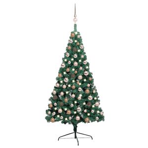 vidaXL kunstigt halvt juletr&aelig; med lys og kugles&aelig;t 120 cm gr&oslash;n