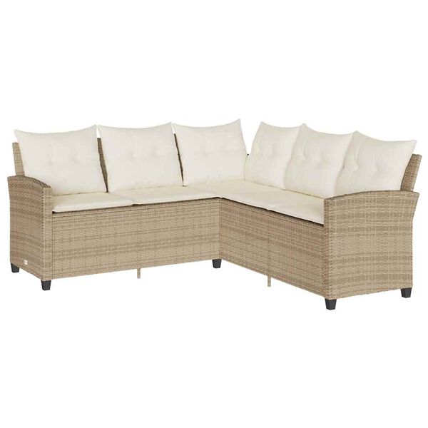 vidaXL L-formet sofa med hynder polyrattan beige