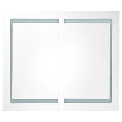 vidaXL badeværelsesskab med spejl + LED-lys 80x12x68 cm egetræsfarvet