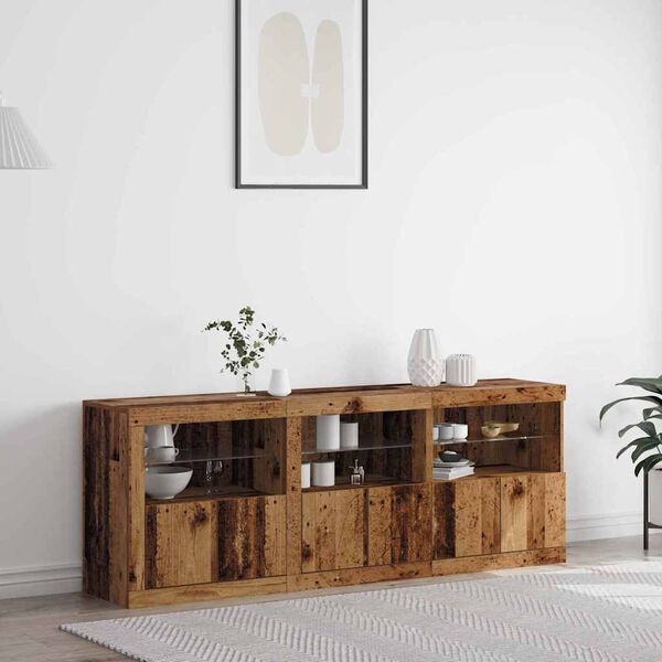vidaXL LED Sideboard Gammelt tr&aelig; 181 x 37 x 67 cm Konstrueret tr&aelig;