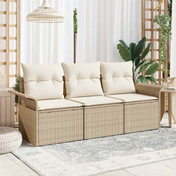 vidaXL Havesofa S&aelig;t med pude med opbevaring 3 pcs Beige Poly rattan