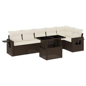 vidaXL sofas&aelig;t til haven 7 dele med hynder polyrattan brun