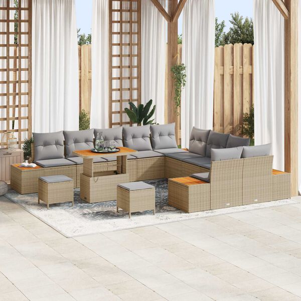 vidaXL Havesofa Sæt med pude 13 pcs Beige Poly rattan