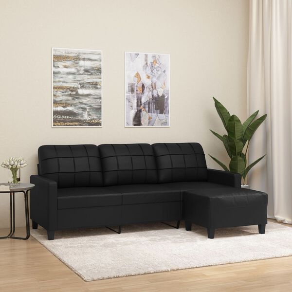 vidaXL 3-personers sofa med fodskammel 180 cm kunstl&aelig;der sort