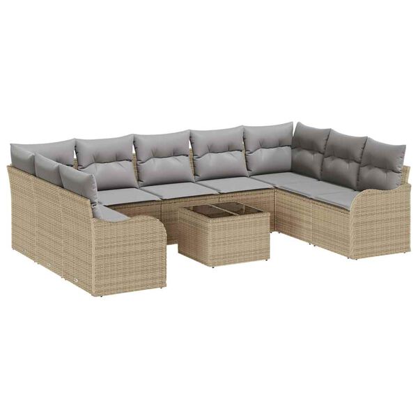 vidaXL Havesofa S&aelig;t 10 pcs Beige polyrattan