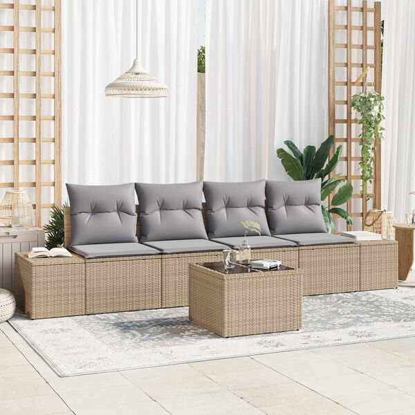 vidaXL Sofa S&aelig;t med pude med pude 5 pcs Beige og lys gr&aring; polyrattan