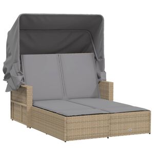 vidaXL solseng med baldakin og hynder polyrattan beige