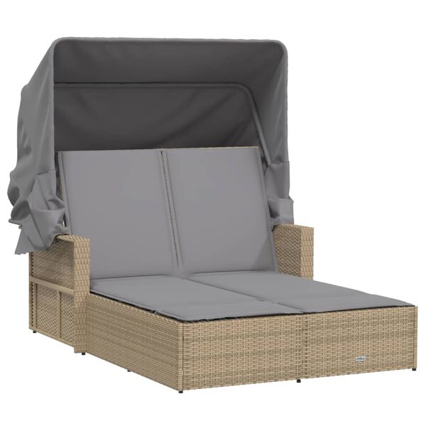 vidaXL solseng med baldakin og hynder polyrattan beige