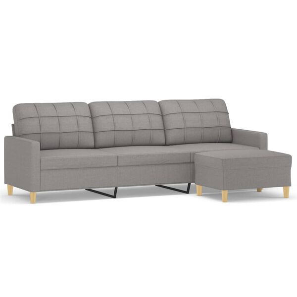 vidaXL 3-personers sofa med fodskammel 210 cm stof Lysegr&aring;