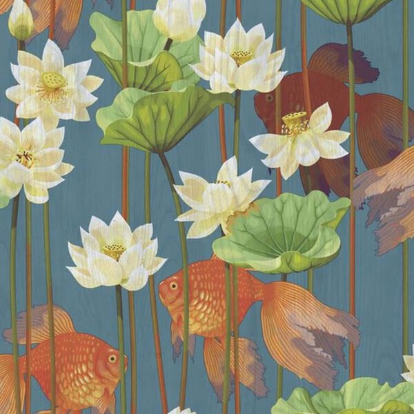 DUTCH WALLCOVERINGS tapet fisk/blomster bl&aring;