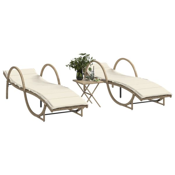 vidaXL liggestole 2 stk. med bord polyrattan beige