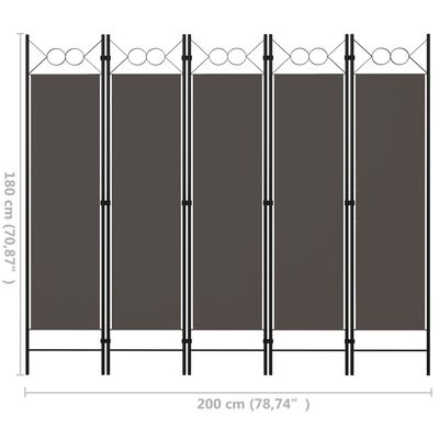 vidaXL 5-panels rumdeler 200x180 cm antracitgrå