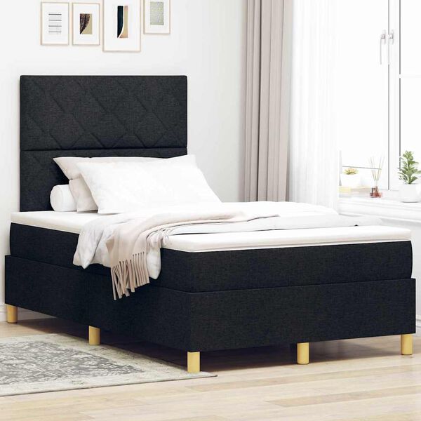 vidaXL LED Box Spring Bed med madras Sort 120 x 190 cm Stof