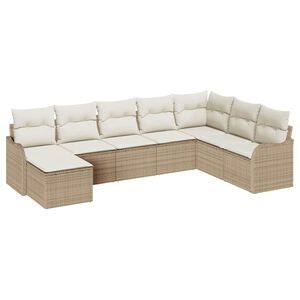 vidaXL Havesofa S&aelig;t med pude 8 pcs Beige og hvid Poly rattan