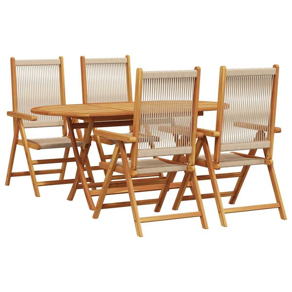 vidaXL Have Spisebordssæt 5 pcs Beige Massiv akacietræ og poly rattan