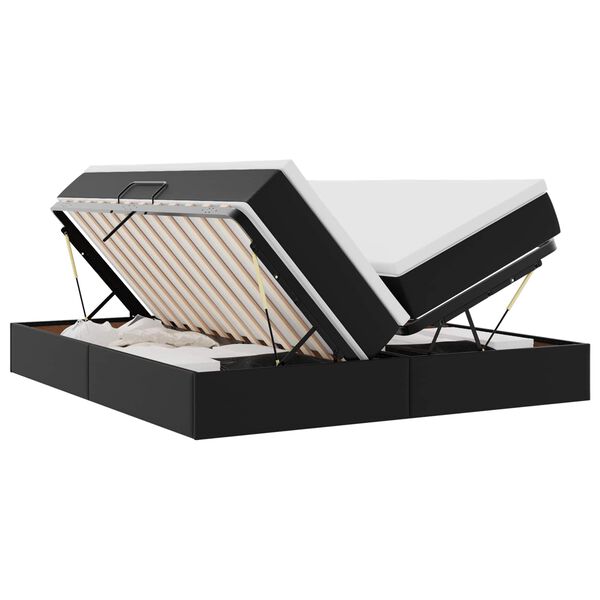 vidaXL Seng med opbevaring og madras Sort 200 x 200 cm Faux l&aelig;der