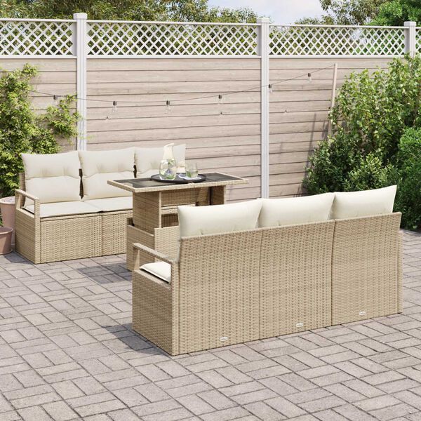 vidaXL Havesofa Sæt med opbevaring med pude 7 pcs Beige polyrattan