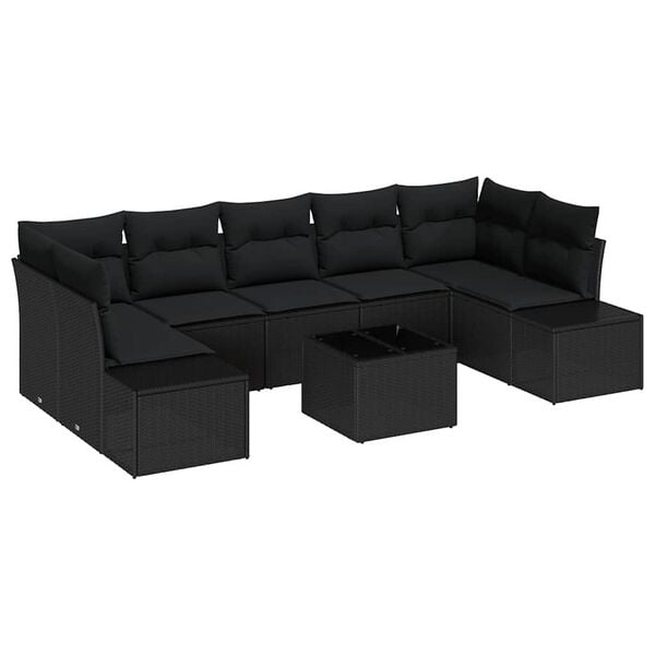vidaXL Havesofa Sæt 8 pcs Sort Poly rattan