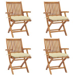 vidaXL Klapstole med hynder 4 stk. massivt teaktr&aelig;