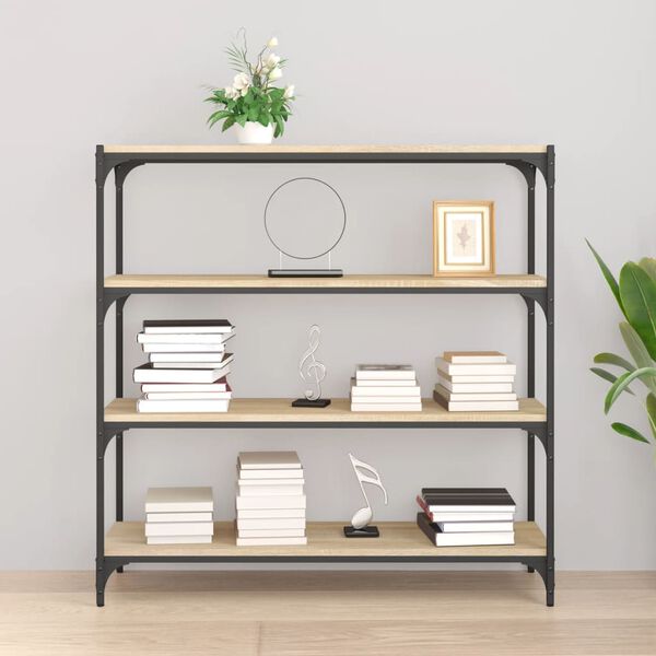 vidaXL bogreol 100x33x100 cm konstrueret tr&aelig; og st&aring;l sonoma-eg