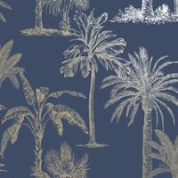 DUTCH WALLCOVERINGS tapet Tropical Trees marineblå og sølvfarvet