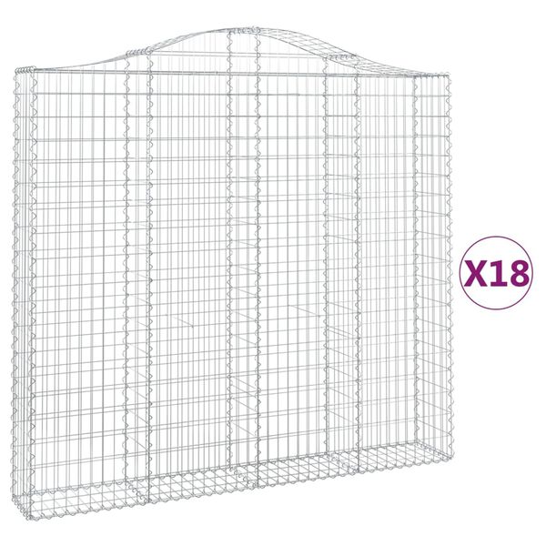 vidaXL buede gabionkurve 18 stk. 200x30x180/200 cm galvaniseret jern