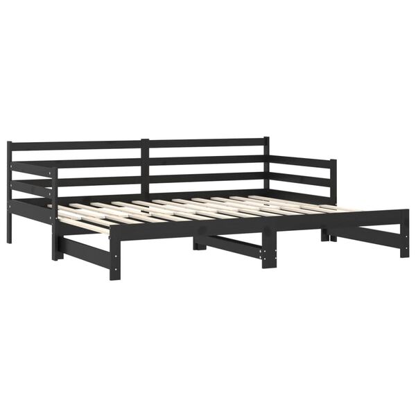 vidaXL daybed med udtr&aelig;k 2x(90x200) cm massivt fyrretr&aelig; sort