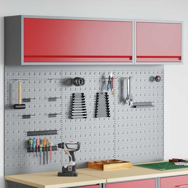 vidaXL V&aelig;rkt&oslash;jsskab og Pegboard S&aelig;t 5 pcs R&oslash;d 150 x 25 x 115 cm St&aring;l