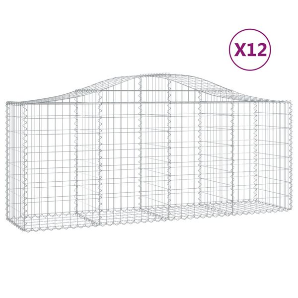 vidaXL buede gabionkurve 12 stk. 200x50x80/100 cm galvaniseret jern