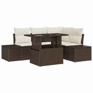 vidaXL Havesofa S&aelig;t med pude 5 pcs Brun og Creme polyrattan
