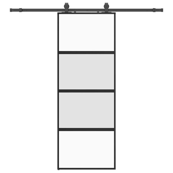 vidaXL skydedør med hardwaresæt 76x205 cm hærdet glas sort