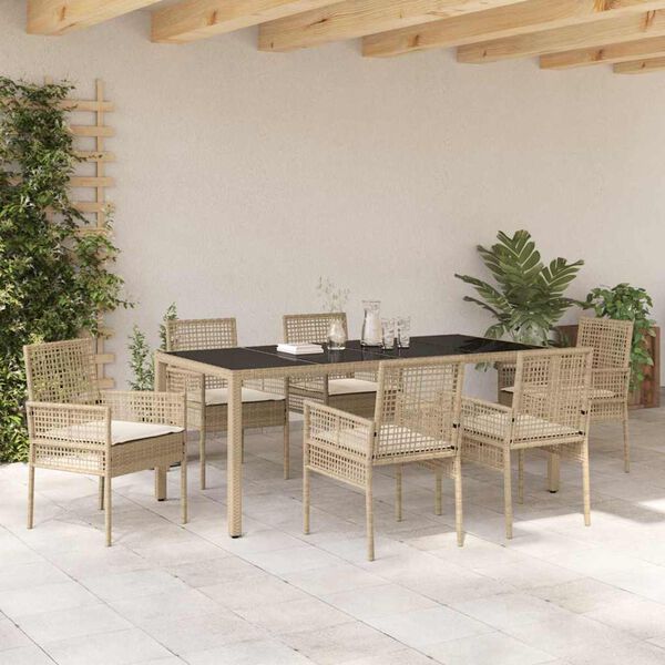 vidaXL Have Spisebordss&aelig;t 7 pcs Beige polyrattan