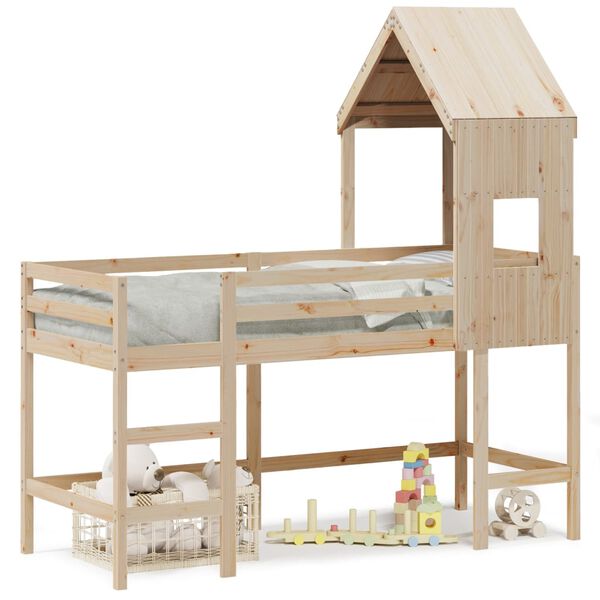 vidaXL højseng med stige og tag 90x200 cm massivt fyrretræ