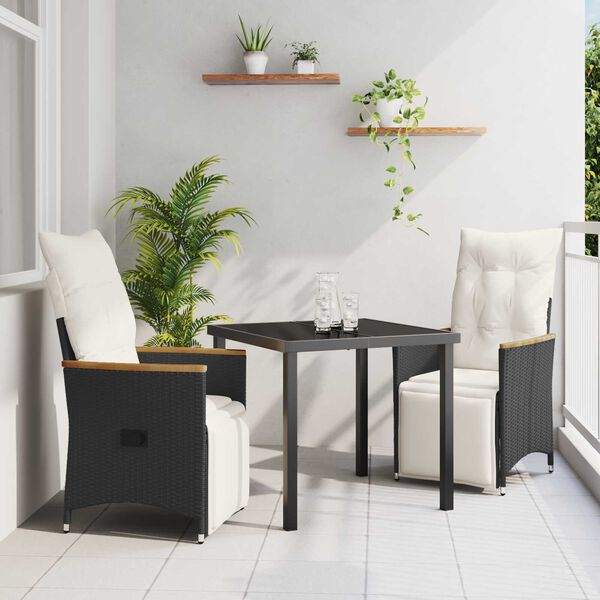 vidaXL Have Spisebordss&aelig;t med pude 3 pcs Sort polyrattan