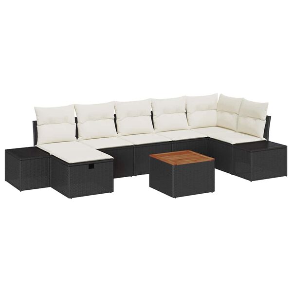 vidaXL Havesofa Sæt med pude med opbevaring 8 pcs Sort Poly rattan