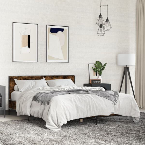 vidaXL sengestel 160x200cm konstrueret tr&aelig; og metal r&oslash;get egetr&aelig;sfarve