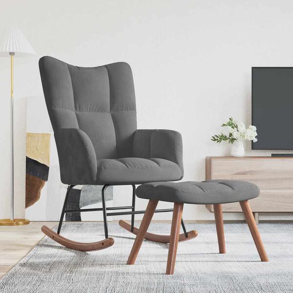 vidaXL gyngestol med fodskammel fl&oslash;jl m&oslash;rkegr&aring;