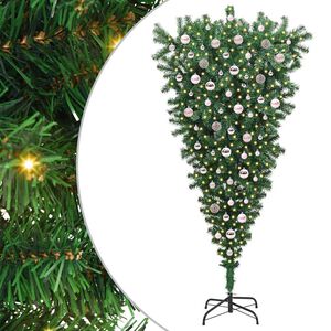 vidaXL Omvendt kunstigt forlystelses juletre med kugles&aelig;t Gr&oslash;n 210 cm