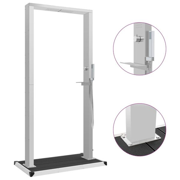 vidaXL udendørsbruser med bakke WPC rustfrit stål