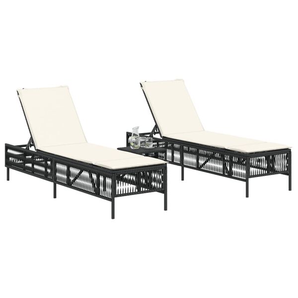 vidaXL liggestole 2 stk. med hynder polyrattan sort